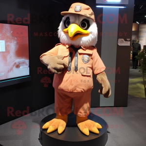 Peach Eagle mascot costume character dressed with a Overalls and Bracelets