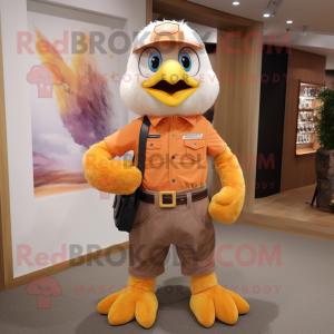 Peach Eagle mascot costume character dressed with a Overalls and Bracelets
