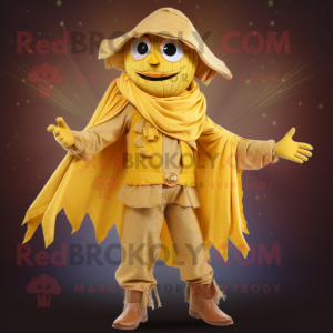 Gold Scarecrow mascot costume character dressed with a Jeggings and Shawls