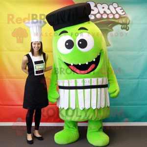 Lime Green Bbq Ribs mascot costume character dressed with a Culottes and Berets