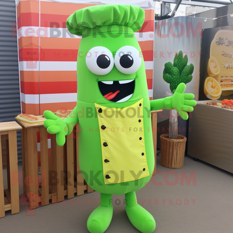 Lime Green Bbq Ribs mascot costume character dressed with a Culottes and Berets