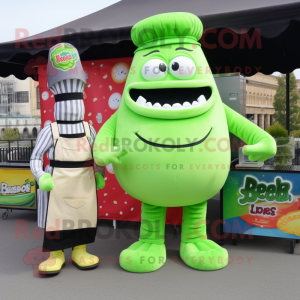 Lime Green Bbq Ribs mascot costume character dressed with a Culottes and Berets