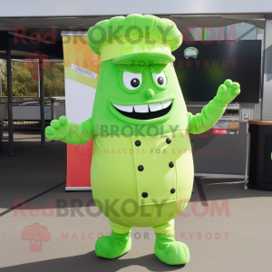 Lime Green Bbq Ribs mascot costume character dressed with a Culottes and Berets