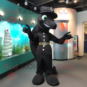 Black Seahorse mascot costume character dressed with a Turtleneck and Hats