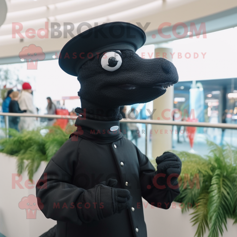 Black Seahorse mascot costume character dressed with a Turtleneck and Hats Black Seahorse mascot costume character dressed with a Turtleneck and Hats