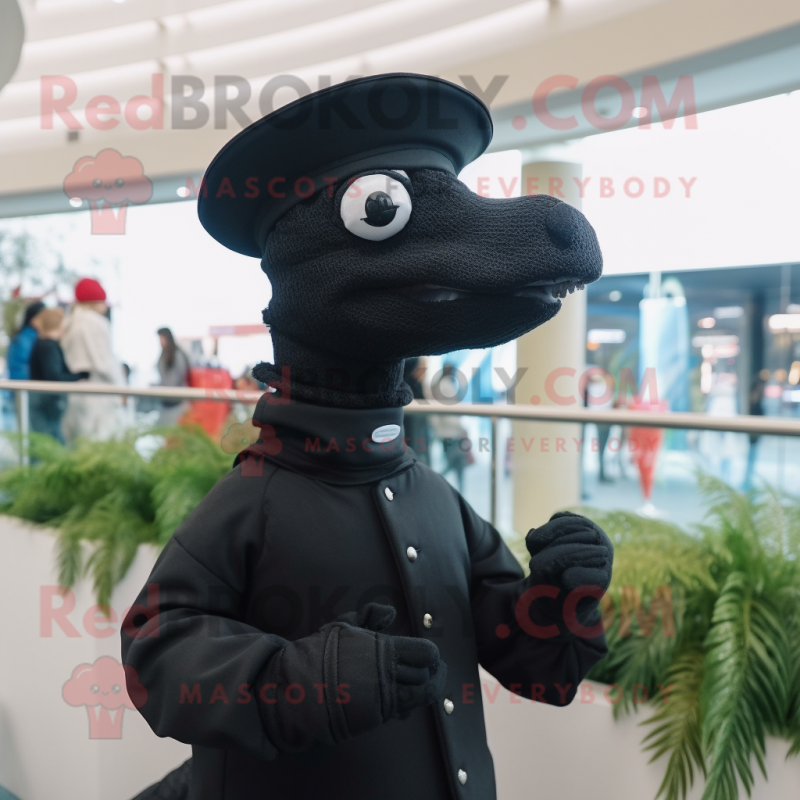 Black Seahorse mascot costume character dressed with a Turtleneck and Hats