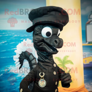 Black Seahorse mascot costume character dressed with a Turtleneck and Hats
