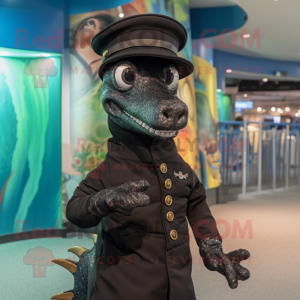 Black Seahorse mascot costume character dressed with a Turtleneck and Hats