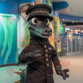 Black Seahorse mascot costume character dressed with a Turtleneck and Hats