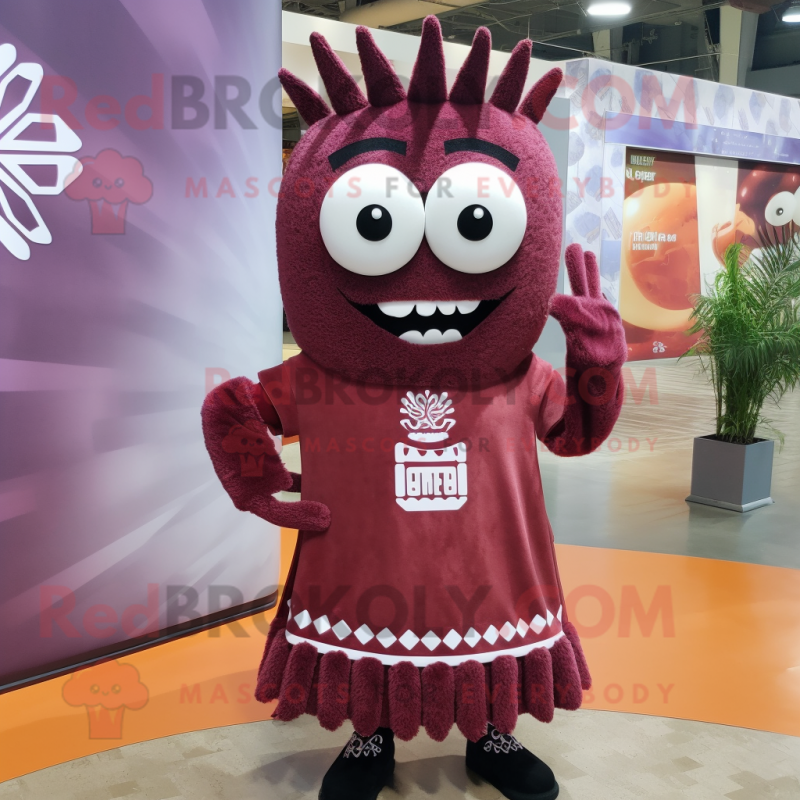 Maroon Enchiladas mascot costume character dressed with a Mini Dress and Headbands Maroon Enchiladas mascot costume character dressed with a Mini Dress and Headbands