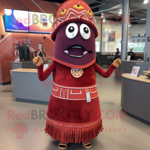 Maroon Enchiladas mascot costume character dressed with a Mini Dress and Headbands