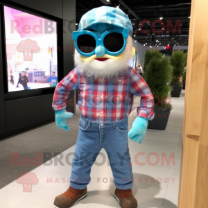 Blue Raspberry mascot costume character dressed with a Flannel Shirt and Eyeglasses