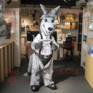 Silver Donkey mascot costume character dressed with a Vest and Suspenders