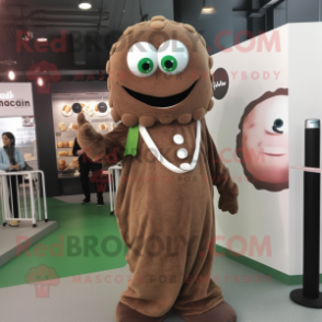 Brown Falafel mascot costume character dressed with a Jumpsuit and Necklaces