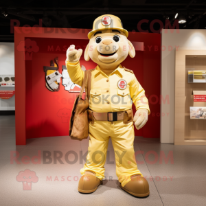 Gold Fire Fighter mascot costume character dressed with a Chinos and Tote bags