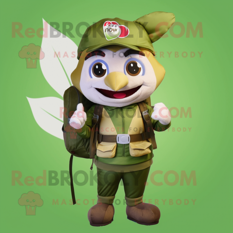 Olive Arrow Of Love mascot costume character dressed with a Chinos and Backpacks Olive Arrow Of Love mascot costume character dressed with a Chinos and Backpacks