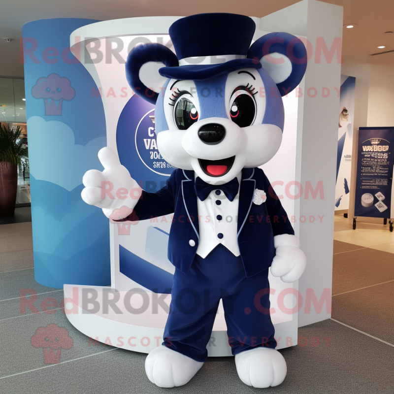 Navy Engagement Ring mascot costume character dressed with a Chinos and Bow ties Navy Engagement Ring mascot costume character dressed with a Chinos and Bow ties