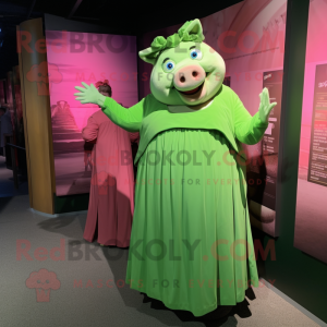 Olive Pig mascot costume character dressed with a Empire Waist Dress and Wraps