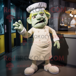 Cream Frankenstein mascot costume character dressed with a Shorts and Berets