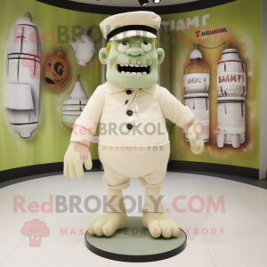 Cream Frankenstein mascot costume character dressed with a Shorts and Berets