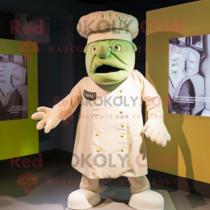 Cream Frankenstein mascot costume character dressed with a Shorts and Berets