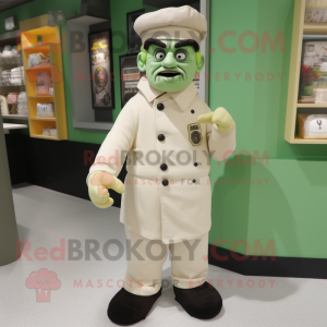 Cream Frankenstein mascot costume character dressed with a Shorts and Berets