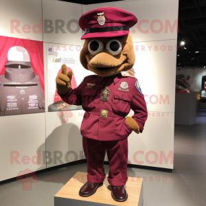 Maroon American Soldier mascot costume character dressed with a Windbreaker and Brooches