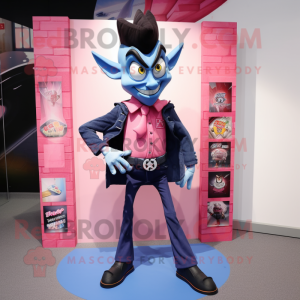 Pink Vampire mascot costume character dressed with a Denim Shirt and Pocket squares