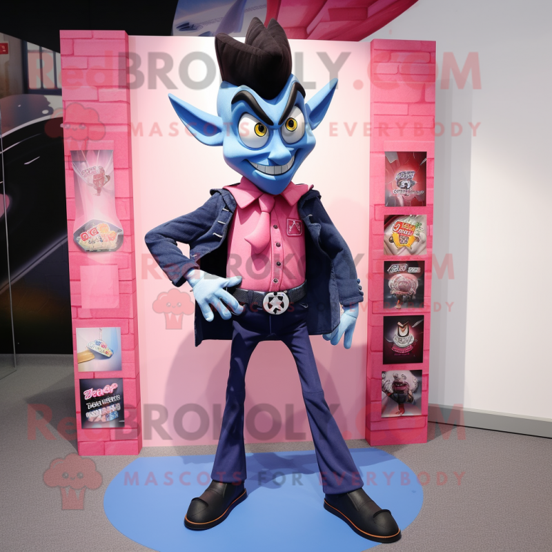 Pink Vampire mascot costume character dressed with a Denim Shirt and Pocket squares Pink Vampire mascot costume character dressed with a Denim Shirt and Pocket squares