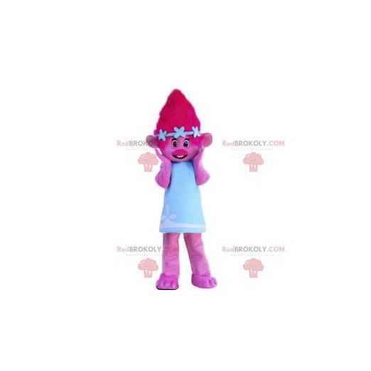 Rosa Elfenmaskottchen mit einem hübschen blauen Kleid -