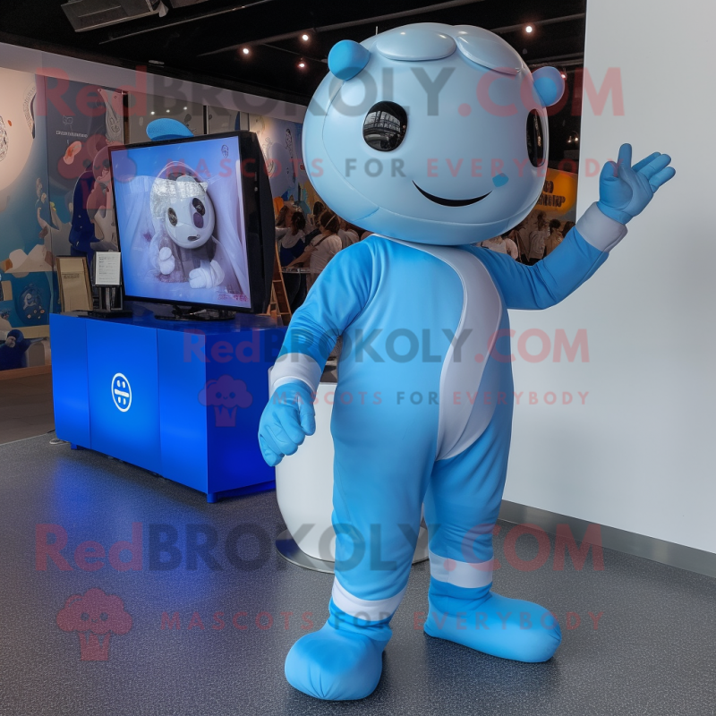 Sky Blue Alliance mascot costume character dressed with a Playsuit and Watches Sky Blue Alliance mascot costume character dressed with a Playsuit and Watches