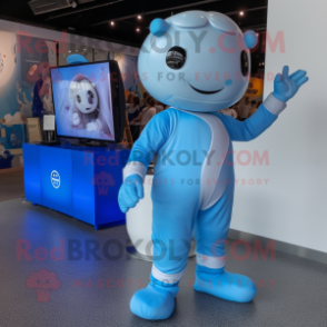 Sky Blue Alliance mascot costume character dressed with a Playsuit and Watches