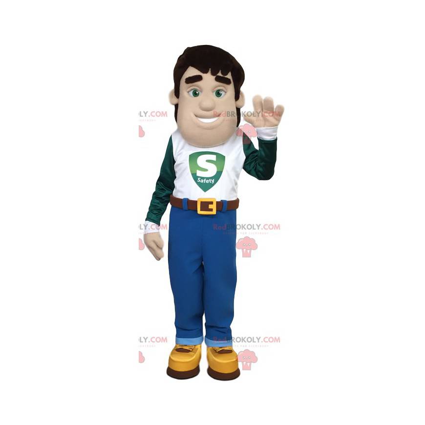 Mascot man in jeans and t-shirt - Redbrokoly.com