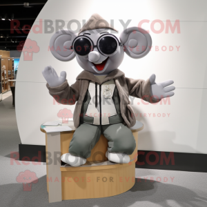 Gray Tooth Fairy mascot costume character dressed with a Bomber Jacket and Reading glasses