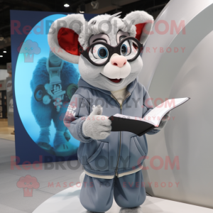 Gray Tooth Fairy mascot costume character dressed with a Bomber Jacket and Reading glasses