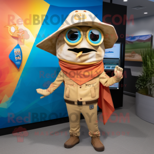 Tan Fish Tacos mascot costume character dressed with a Windbreaker and Wraps