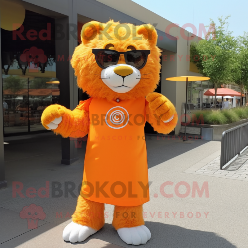 Personagem de fantasia de mascote Orange Lion vestido com um vestido de  cintura império e óculos de sol - Trajes de mascote -  Cortar  L (175-180CM)