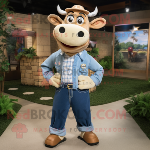 Beige Jersey Cow maskot...