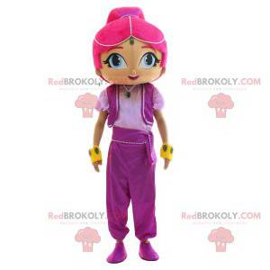 Oriental girl mascot with her beautiful pink hair -