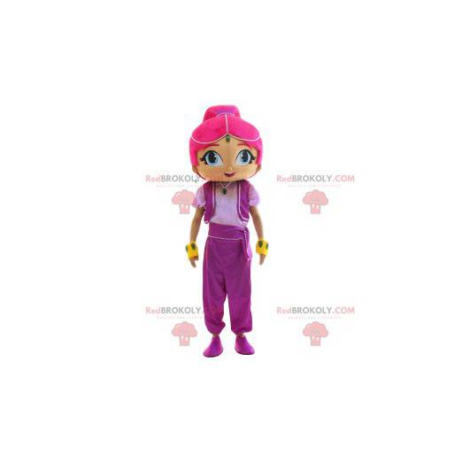 Oriental girl mascot with her beautiful pink hair -