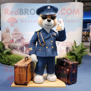 Navy Navy Soldier mascot costume character dressed with a Chambray Shirt and Briefcases