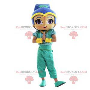 Mascotte ragazza orientale con i suoi bei capelli blu -