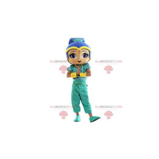 Mascotte ragazza orientale con i suoi bei capelli blu -