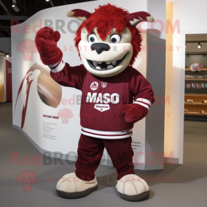 Maroon Steak mascot costume character dressed with a Sweatshirt and Clutch bags