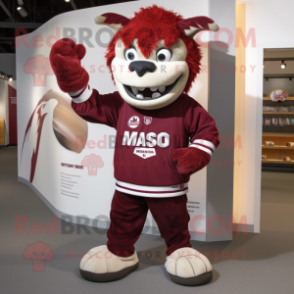 Maroon Steak mascot costume character dressed with a Sweatshirt and Clutch bags