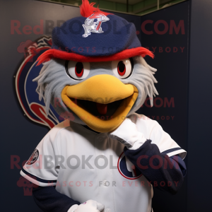 Navy Rooster mascot costume character dressed with a Baseball Tee and Headbands