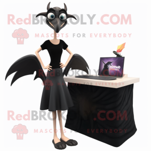 Black Pterodactyl mascot costume character dressed with a Pencil Skirt and Anklets