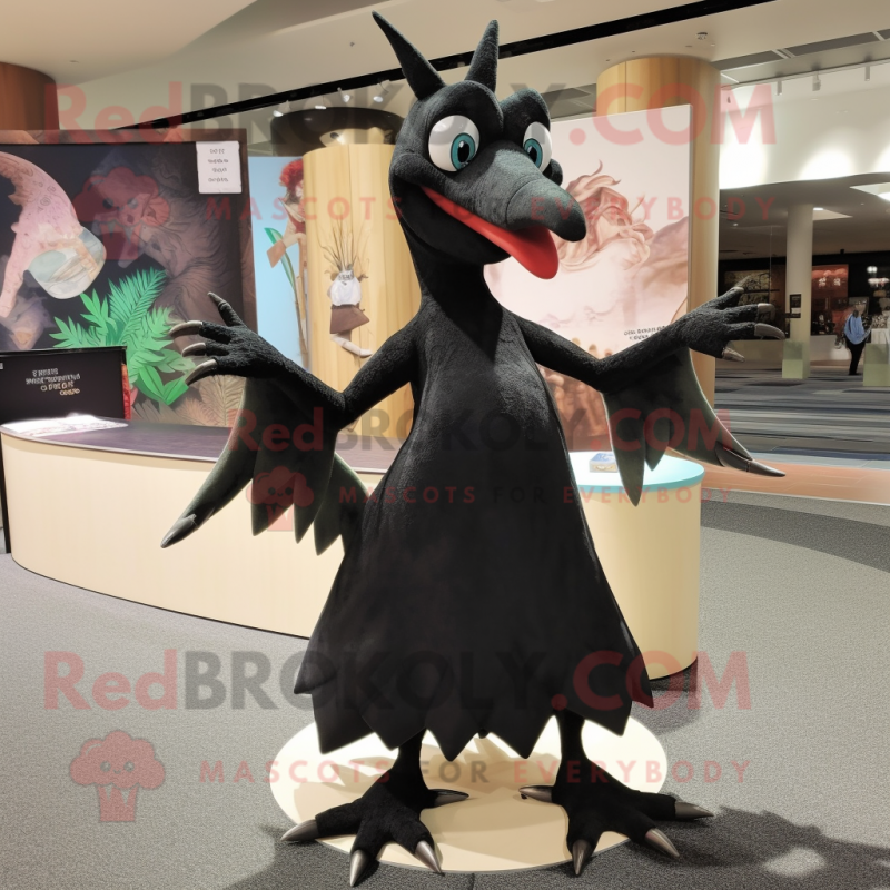 Black Pterodactyl mascot costume character dressed with a Pencil Skirt and Anklets Black Pterodactyl mascot costume character dressed with a Pencil Skirt and Anklets