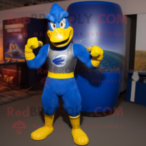 Blue Hens mascot costume character dressed with a Tank Top and Gloves