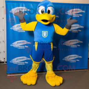 Blue Hens mascot costume character dressed with a Tank Top and Gloves